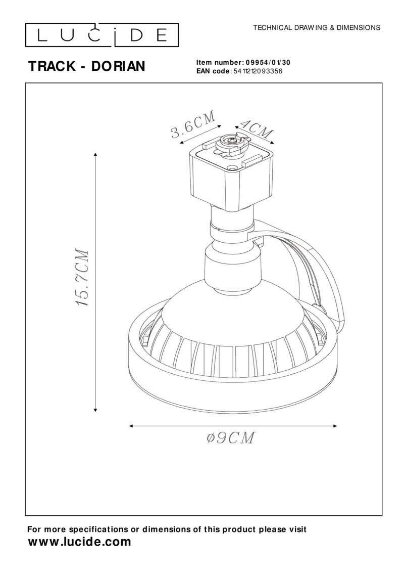 Lucide TRACK DORIAN Track spot - 1-okruhový systém osvetlenia koľaje - 1xES111 - čierny (rozšírenie)